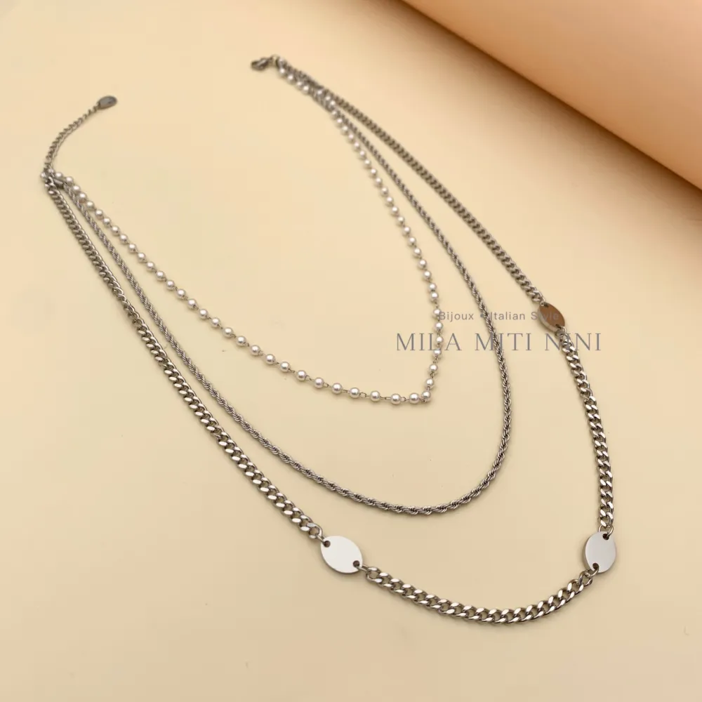 Multifilo con Perla-Collana Corta in Acciaio - CAC413-1840