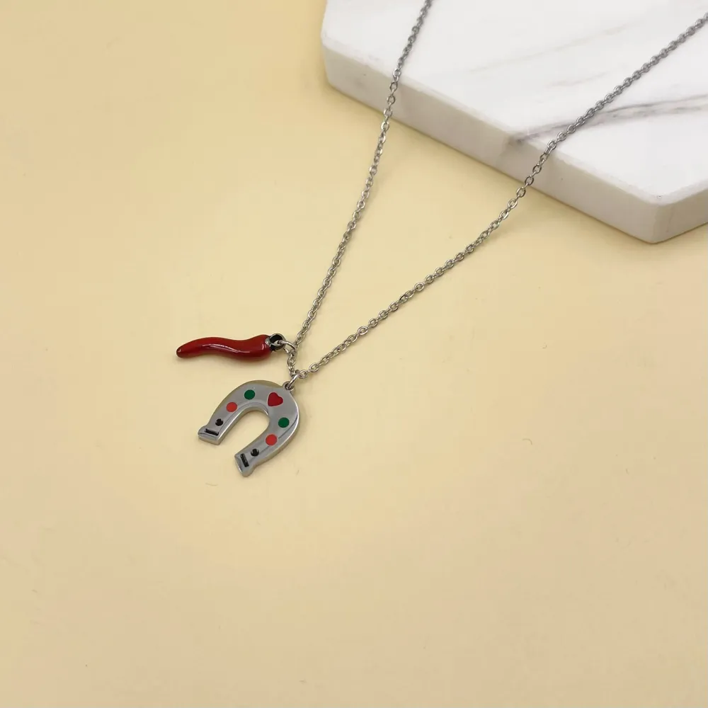 Cornino e Ferro di Cavallo-Collana Corta in Acciaio - CAC-413-1868