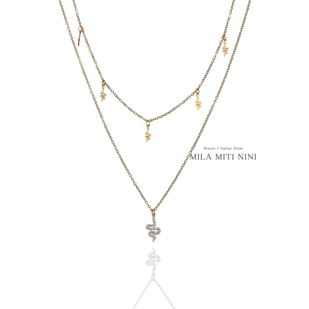 Doppio con Serpente -Collana Corta in Acciaio - CAC-413-1874