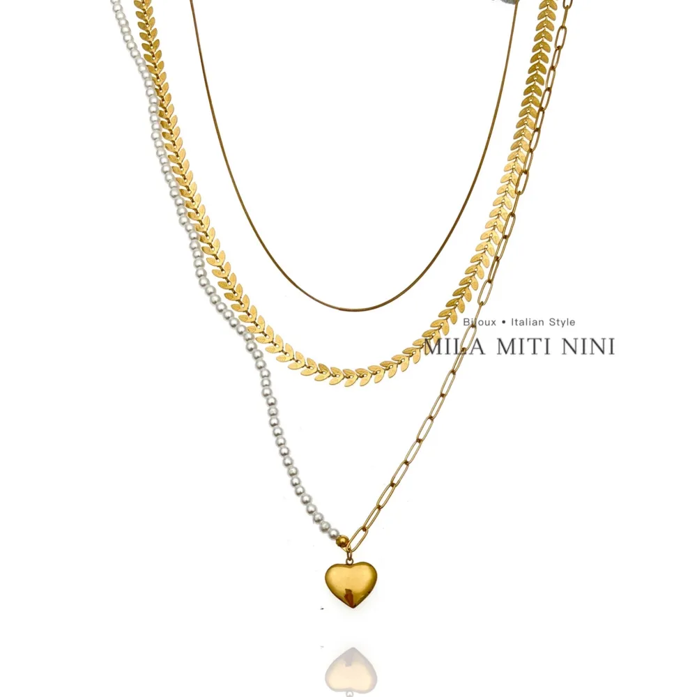 Multifilo Perla Cuore-Collana Corta in Acciaio - CAC-413-1949