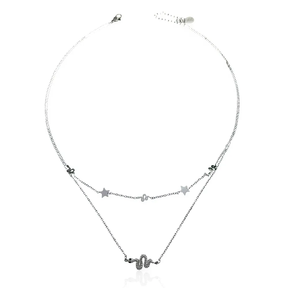 Serpente con Strass-Collana Corta in Acciaio - CAC-413-1962