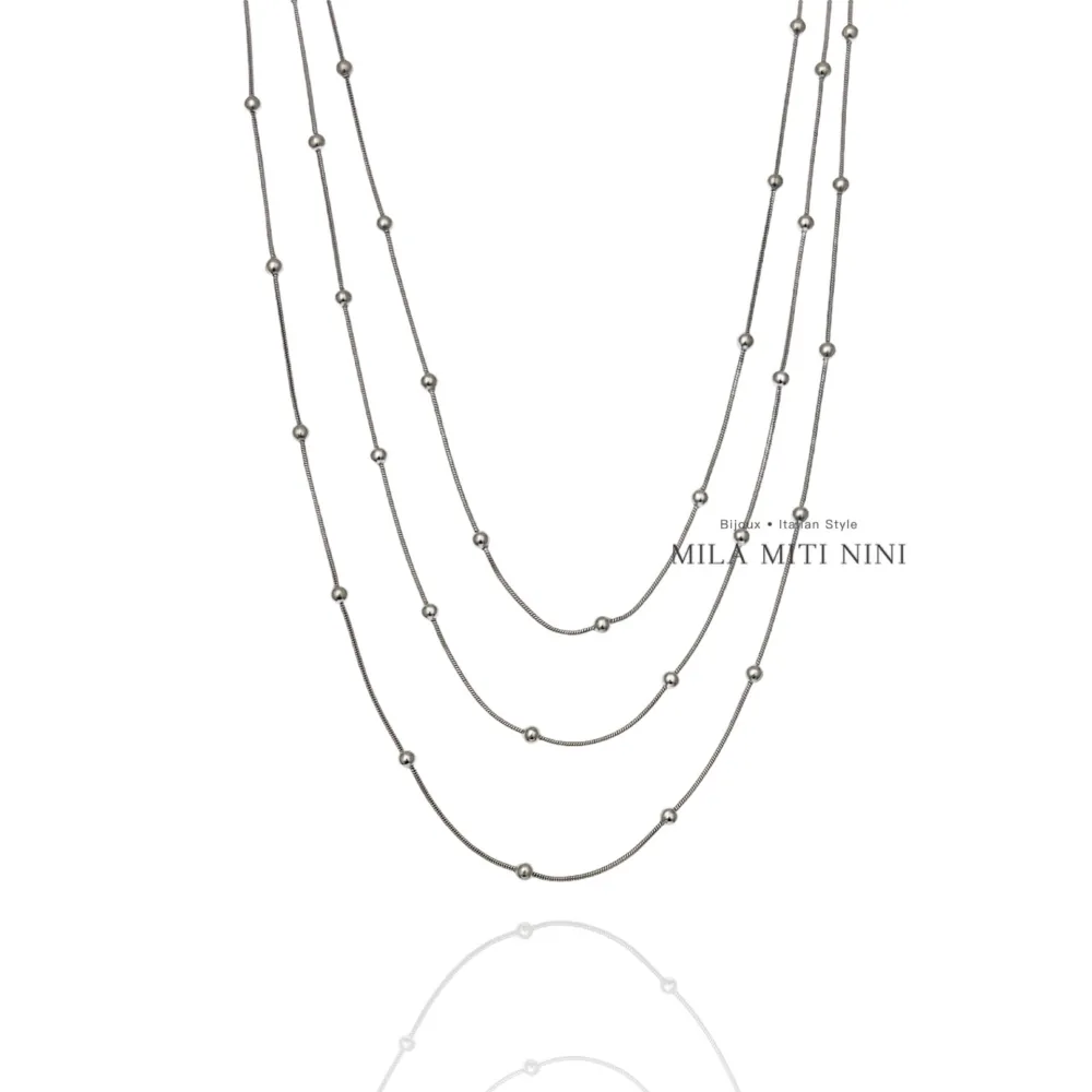 Multifilo Catena con Pallina -Collana Corta in Acciaio - CAC-413-2136