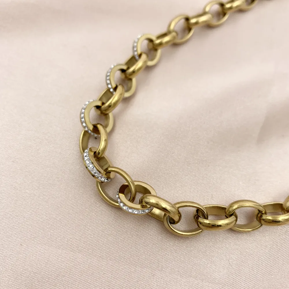 CAC7307-Catena con Strass- Collana Corta in Acciaio - CAC-413-2188