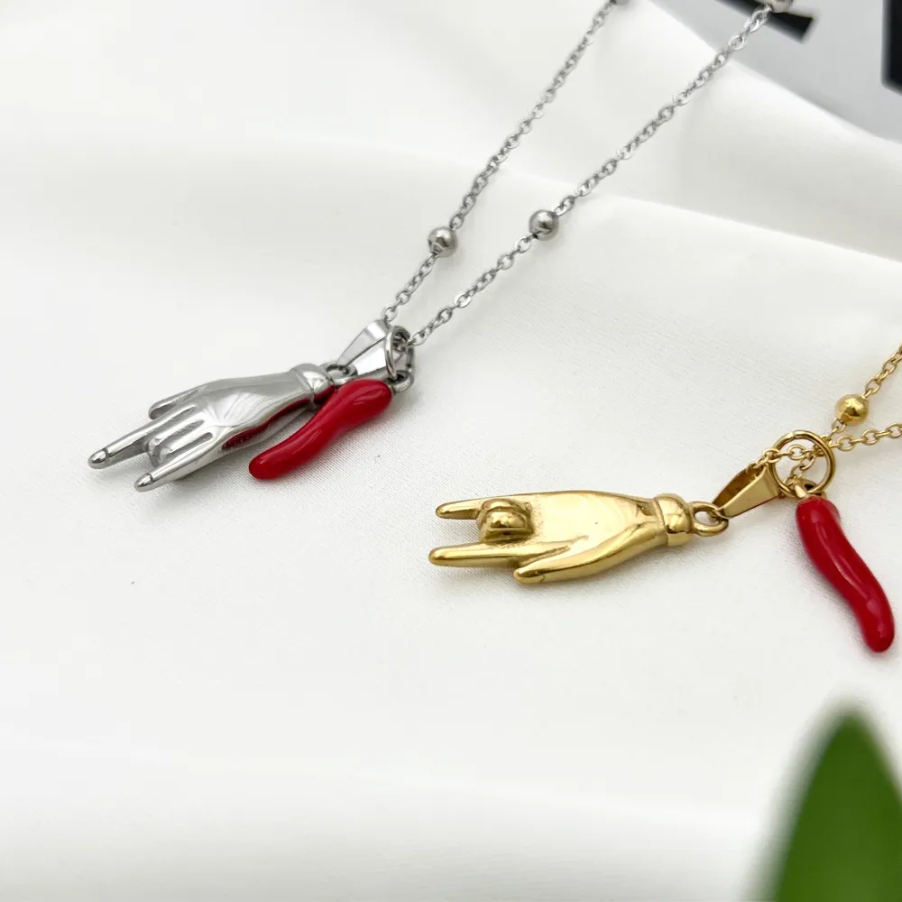 Cornino e Mano-Collana Girocollo in Acciaio - CAC-413-3492