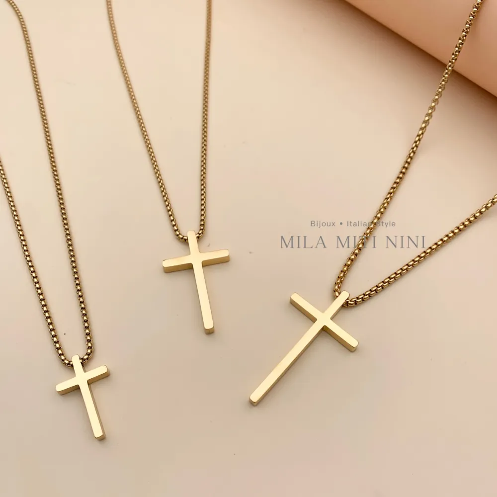 Croce Media-Collana Corta in Acciaio - CAC450-276B