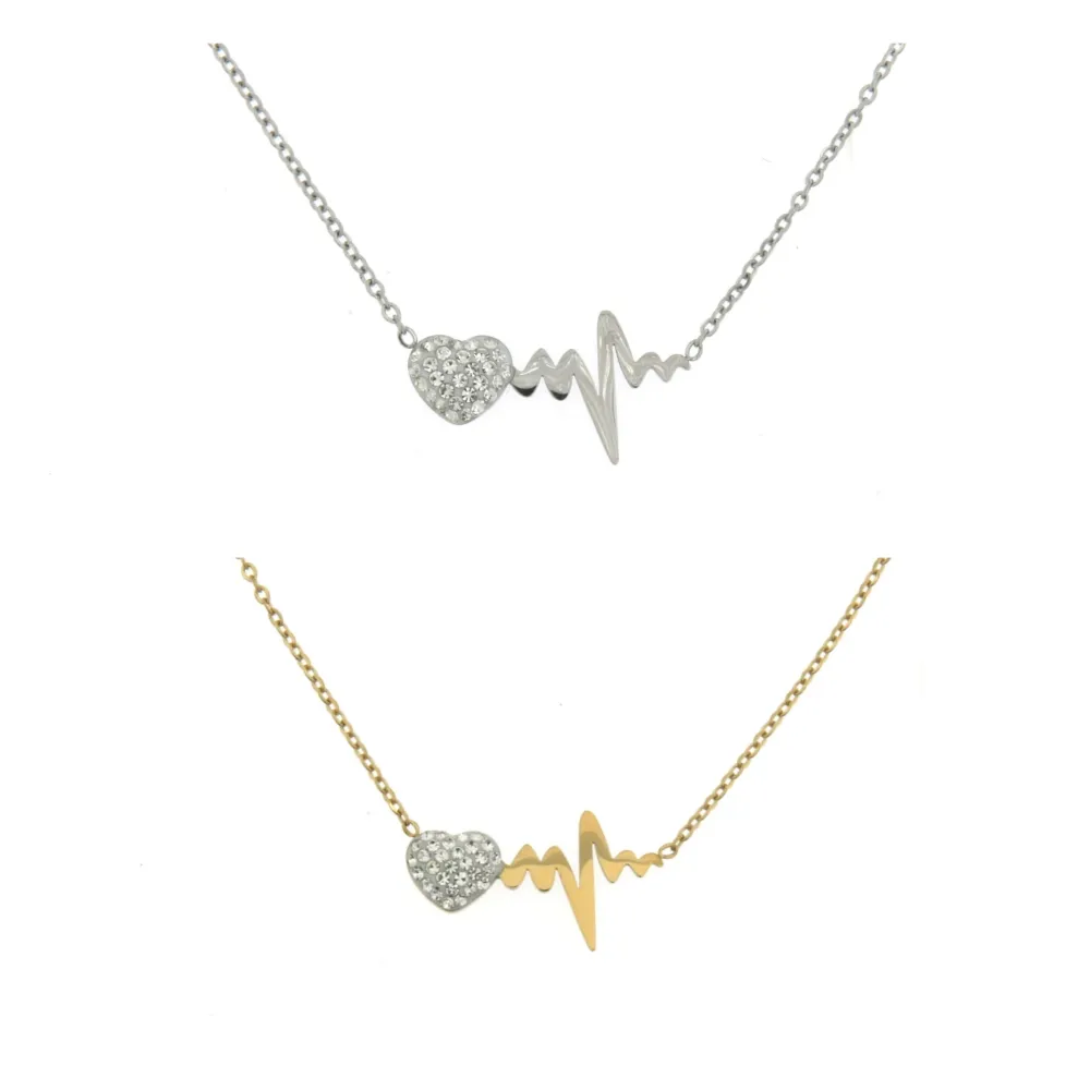 CAS- Cuore Battito 4616 - Collana in Acciaio con Strass - CAC4616- Battito Cuore- Collana in Acciaio con Strass