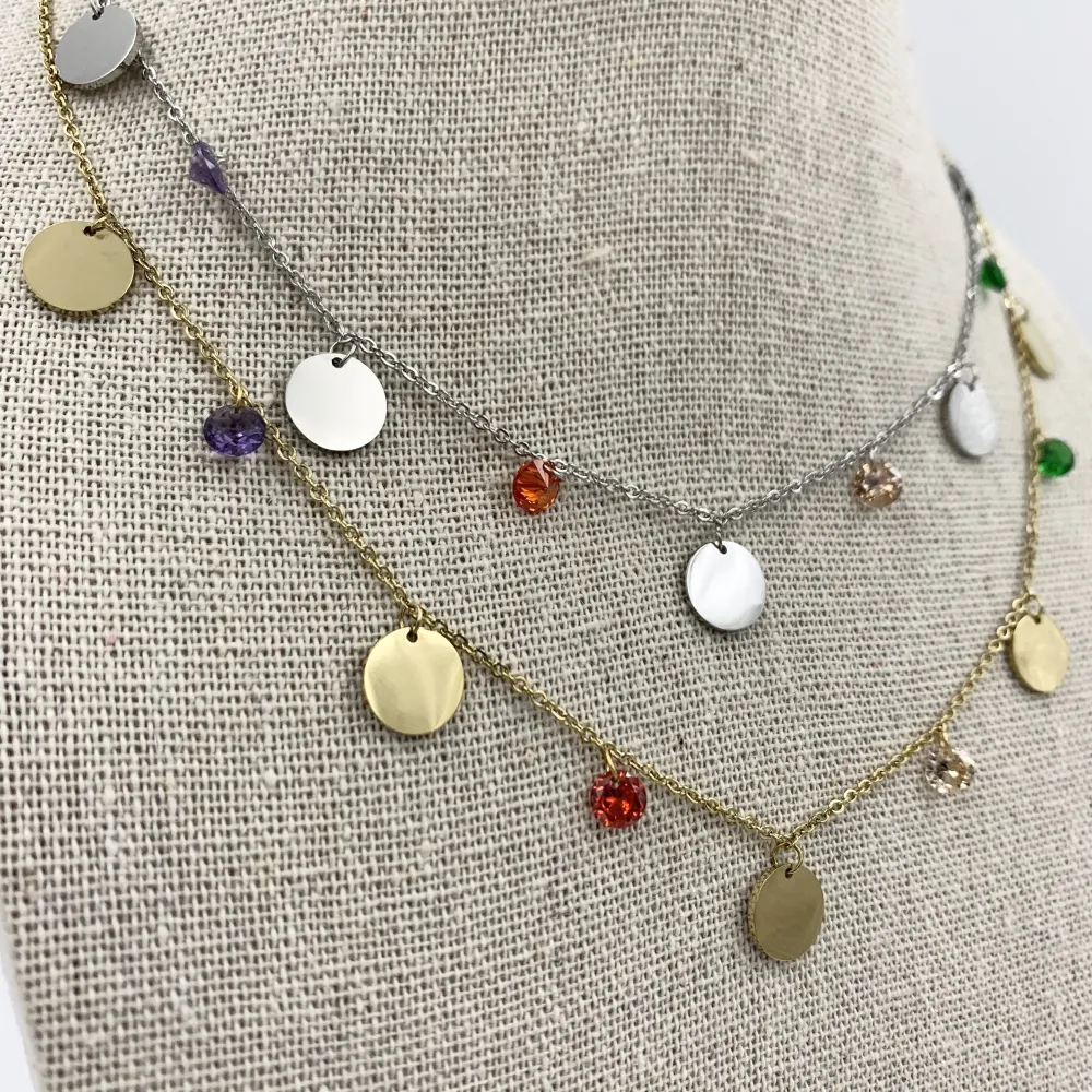 Tondo e zirconia 5037  - Collana Acciaio - CAC5037-Tondo e zirconia - Collana Corta in Acciaio