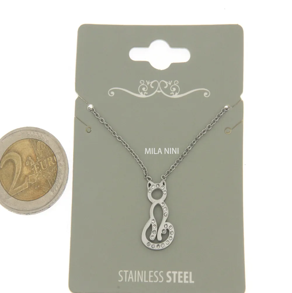 Gatto - Girocollo in Acciaio con Strass - CAC6341-Gatto - Girocollo in Acciaio con Strass