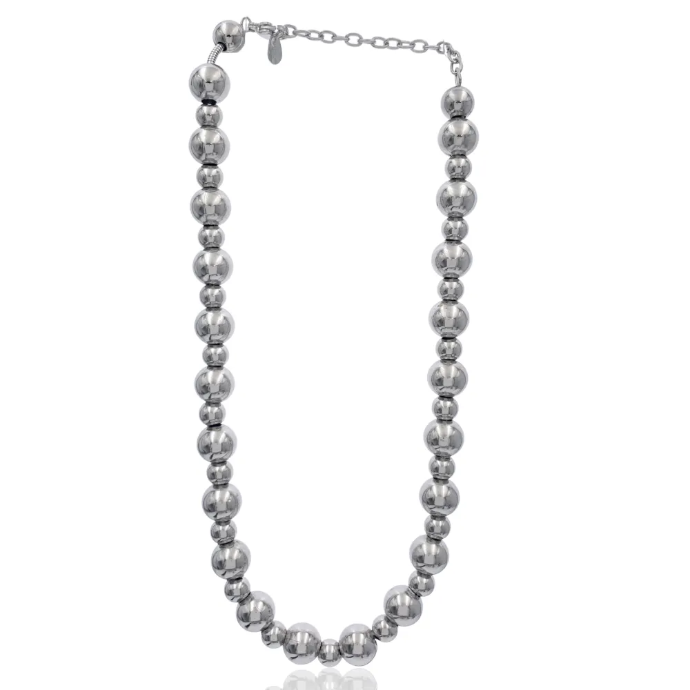 Palline Vuote 12mm+8mm-Collana Corta in Acciaio - CAC-732-243