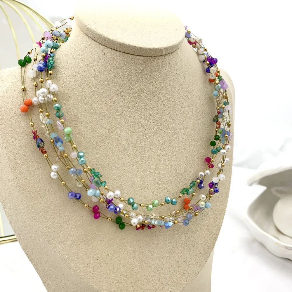 Catena con Perline-Collana Corta in Acciaio - CAC-735-16