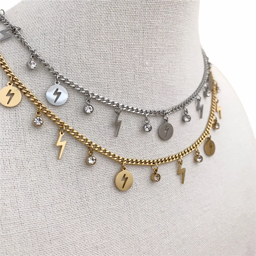 CAC7575-Fulmine-Collana Corta in Acciaio - CAC7575-Fulmine-Collana Corta in Acciaio