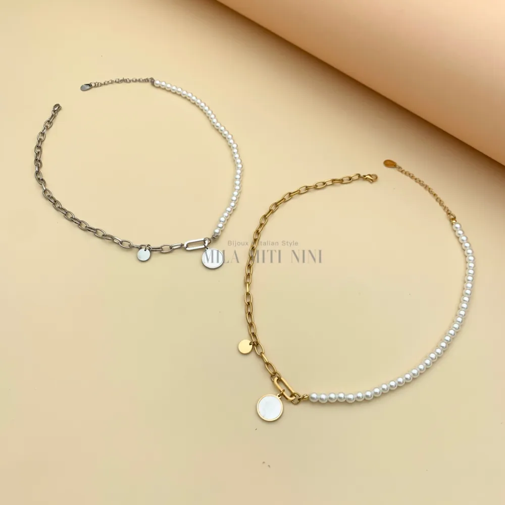 CAC7763-Perla Catena-Collana Corta in Acciaio - CAC7763-Perla Catena-Collana Corta in Acciaio