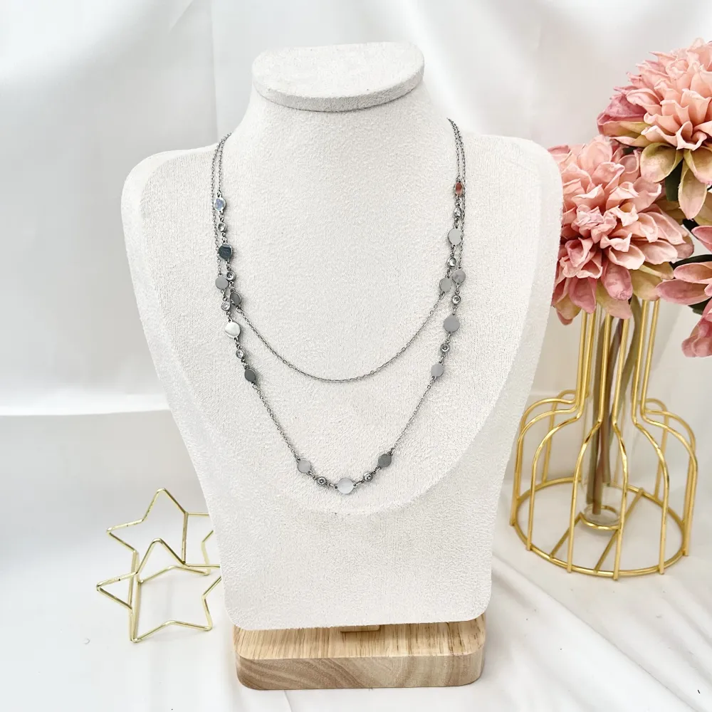 Tondo Punto Luce con Pietra-Collana Lunga in Acciaio - CAL-103-AA2355N