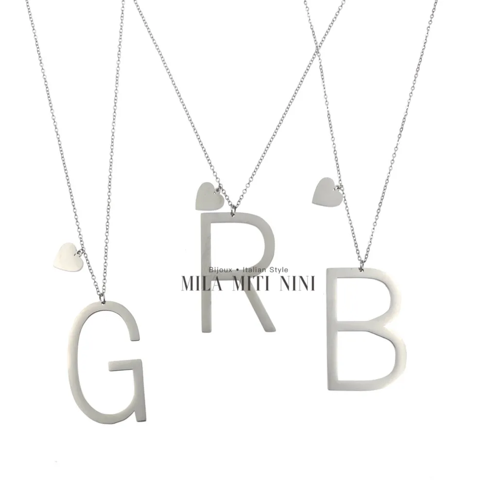 CAL413-1543-Iniziale ARGENTO-Collana Lunga in Acciaio - CAL413-1543-Iniziale ARGENTO-Collana Lunga in Acciaio