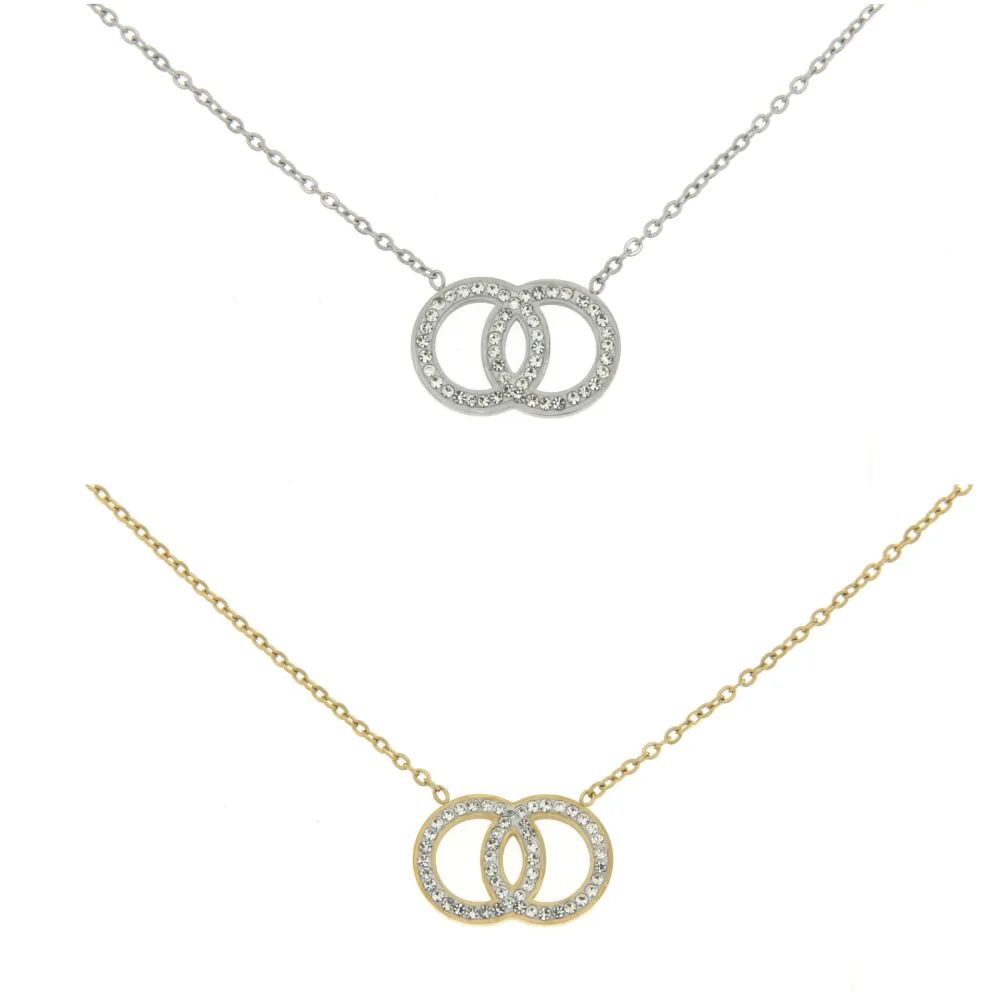 CAS- Doppio Cerchio 4617 - Collana in Acciaio con Strass - CAS- Doppio Cerchio 4617 - Collana in Acciaio con Strass