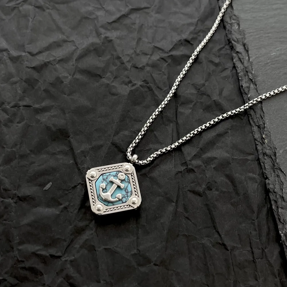 Quadrato con Ancora-Collana da Uomo in Acciaio - CAU-600-H267