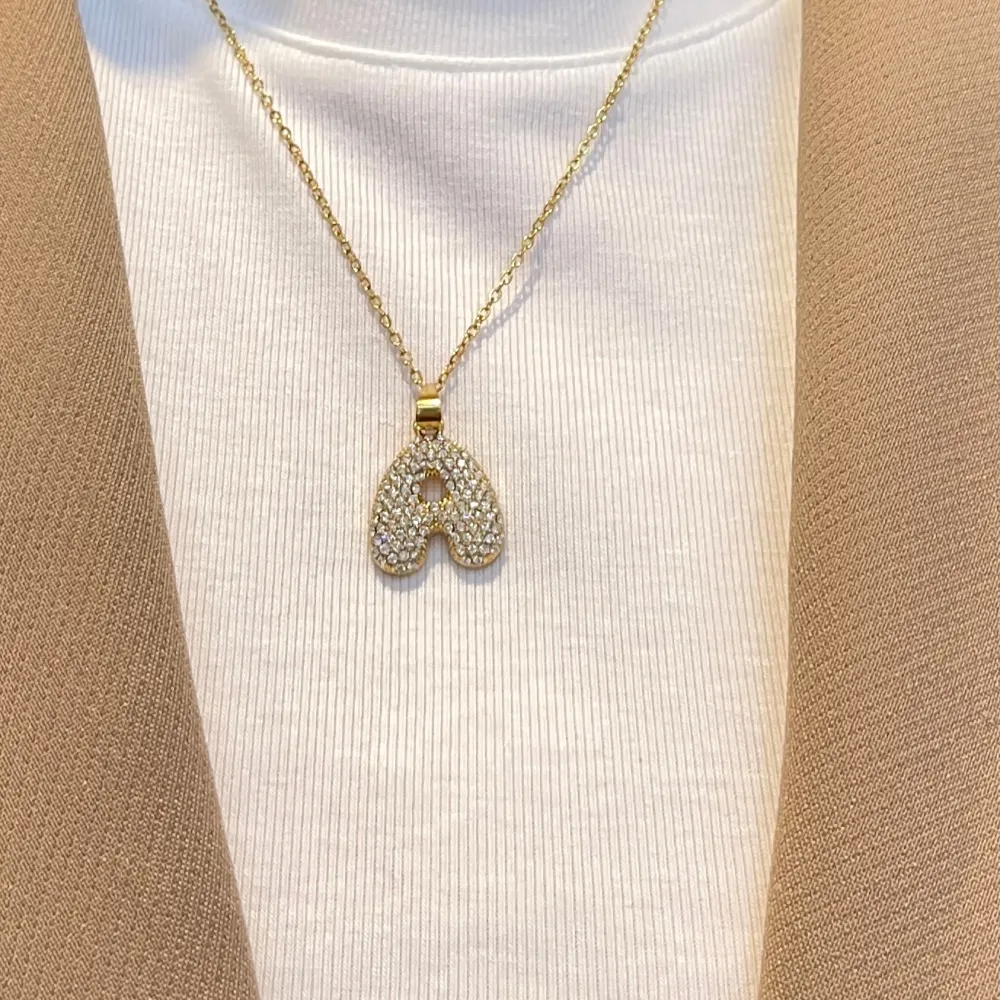 Iniziale Bombato con Zirconia -24pz Collane Corte in Acciaio - CPA-103-AA5474N