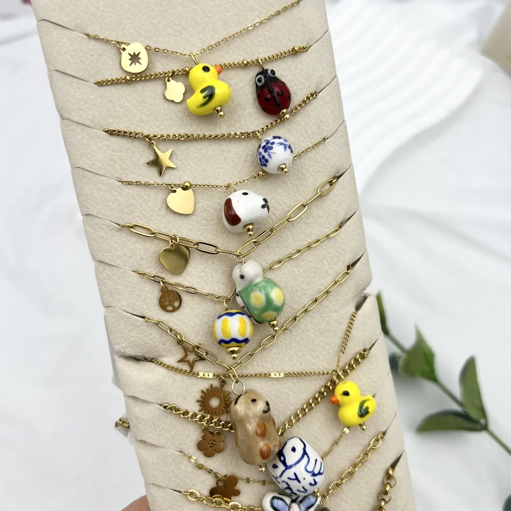 Mix Soggetti Ceramica -12pz Collane Corte in Acciaio - CPA-765-61