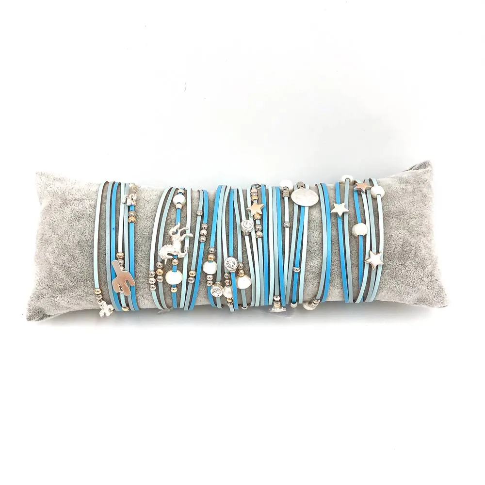 Bracciali con cuscino in omaggio - Cuoio lega fenicottero cactus - 6 pz 8795