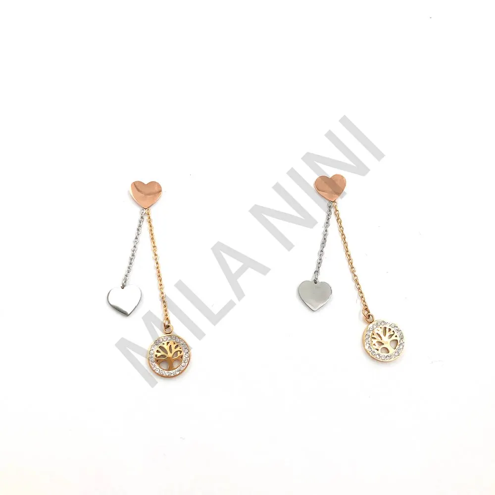 Orecchini pendenti in acciaio Albero della vita - Cuore e ADV con strass - Orecchini pendenti in acciaio