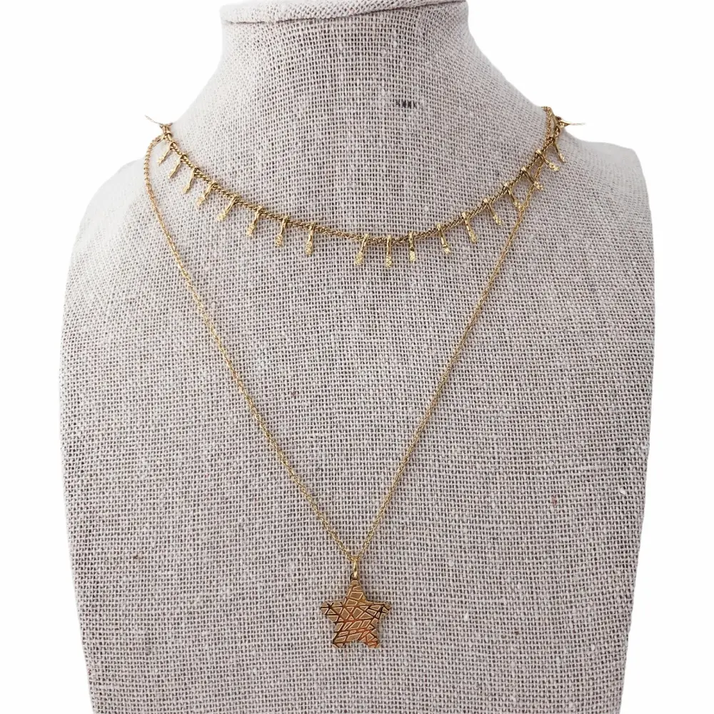 Multifilo collana acciaio - Doppiofilo catena barette e stella  4428  - Collana