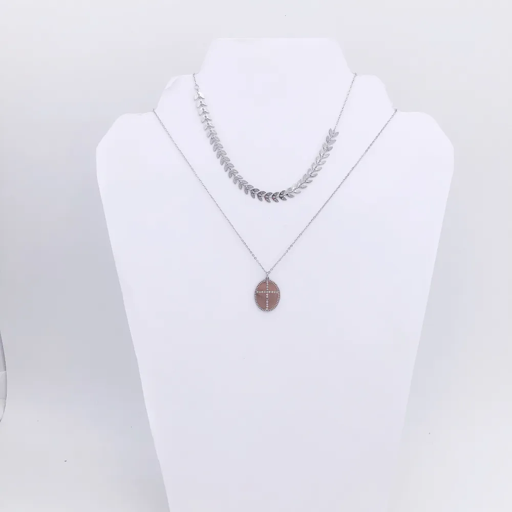 Multifilo collana acciaio - Doppiofilo catena foglia 4449- Collana