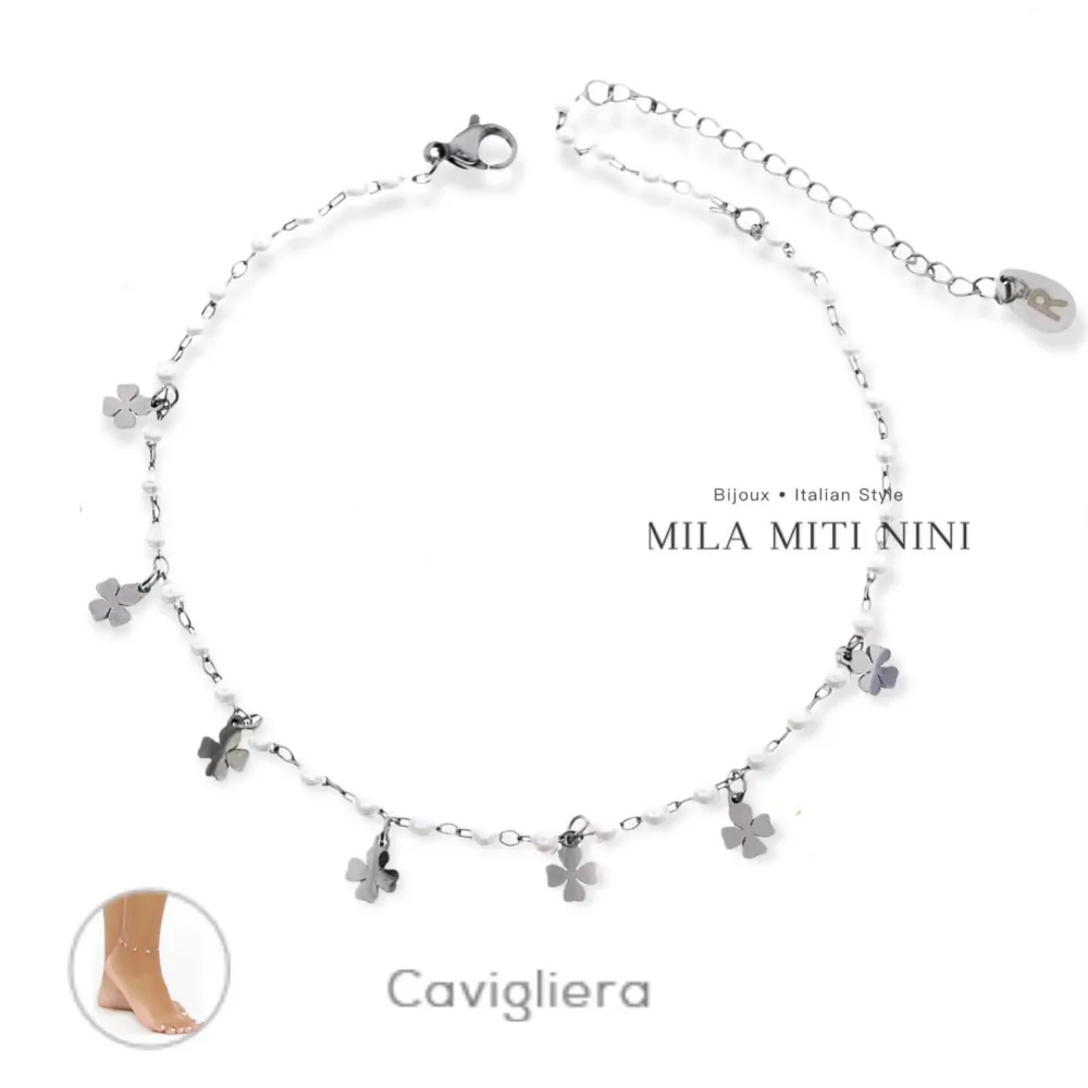 Quadrifoglio Perla-Cavigliera in Acciaio - KAV-413-1716