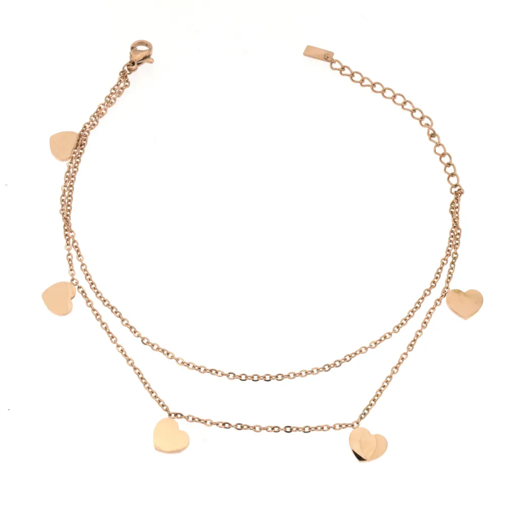 Cuore 3187 - Cavigliera Doppia Catena in Acciaio - KAV-413-62