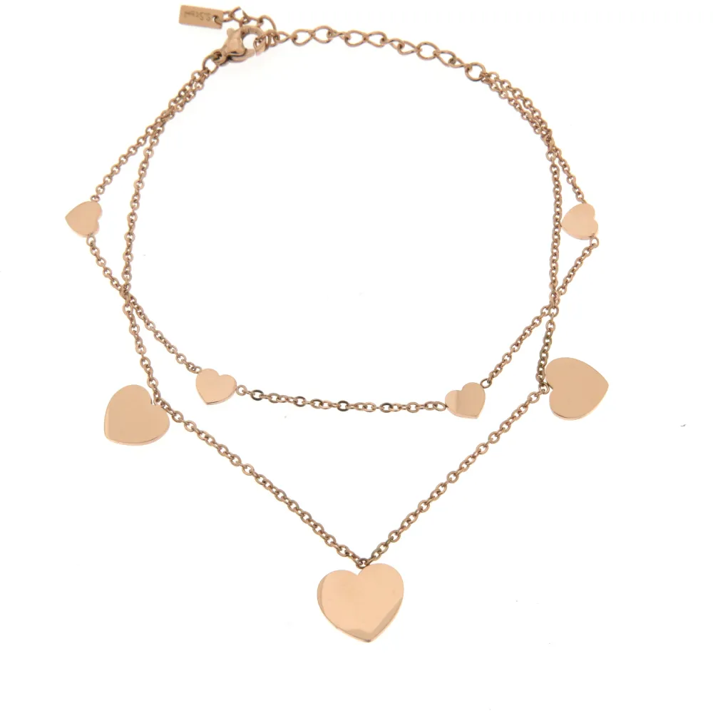 Cuore 3186 - Cavigliera Doppia Catena in Acciaio - KAV-413-63B