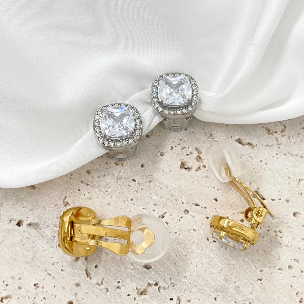 Quadrato -Orecchini a Clip in Acciaio - OAK-103-AA5013E