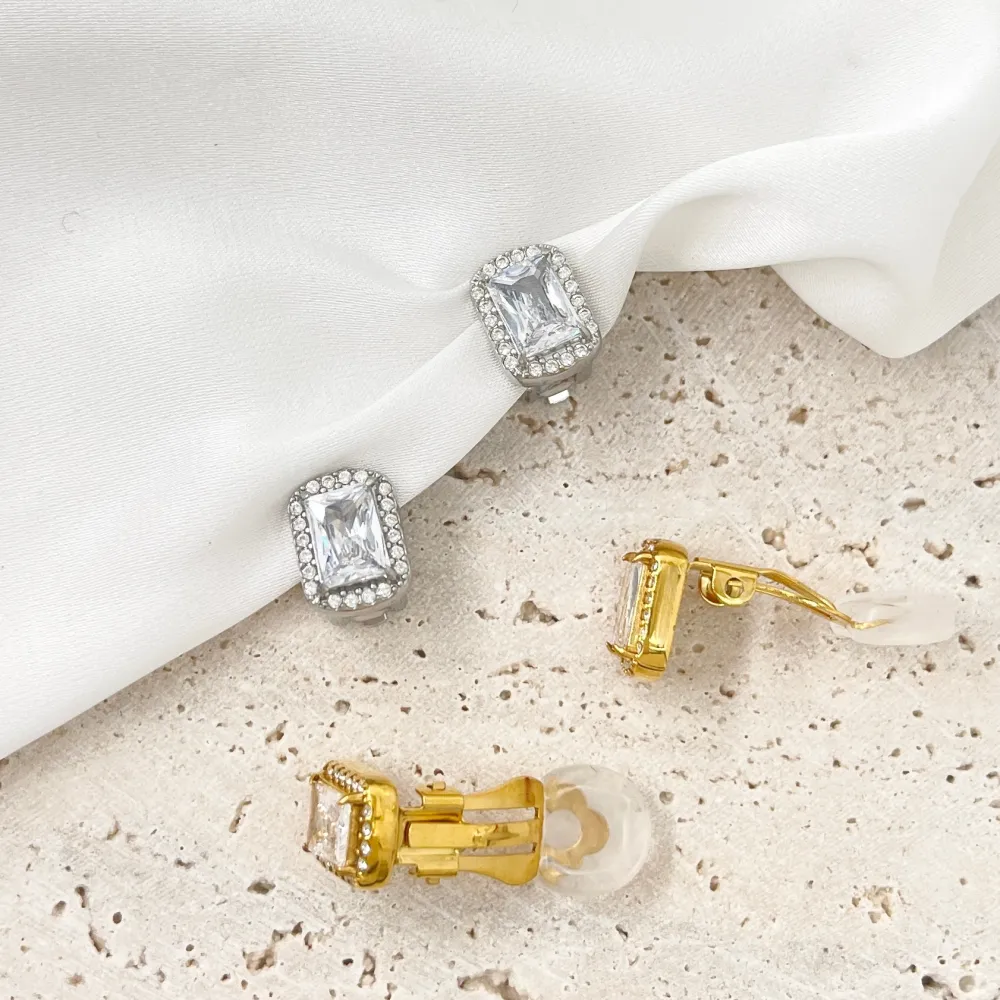 Rettangolare -Orecchini a Clip in Acciaio - OAK-103-AA5015E