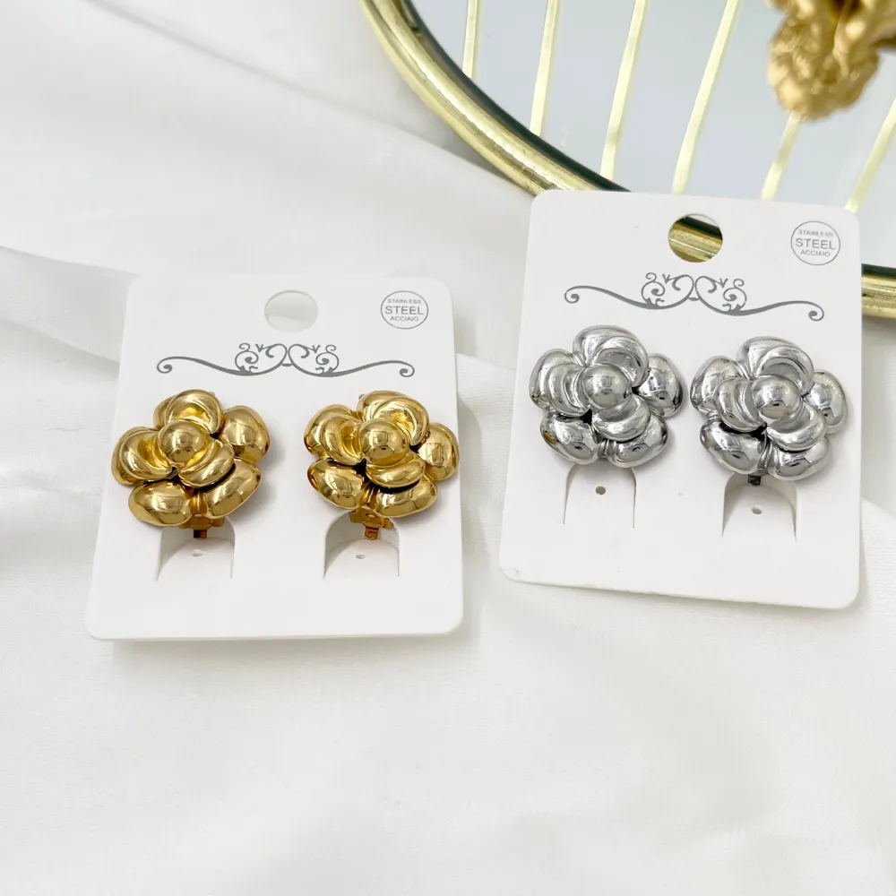 Fiore Rosa -Orecchini a Clip in Acciaio - OAK-1732-359