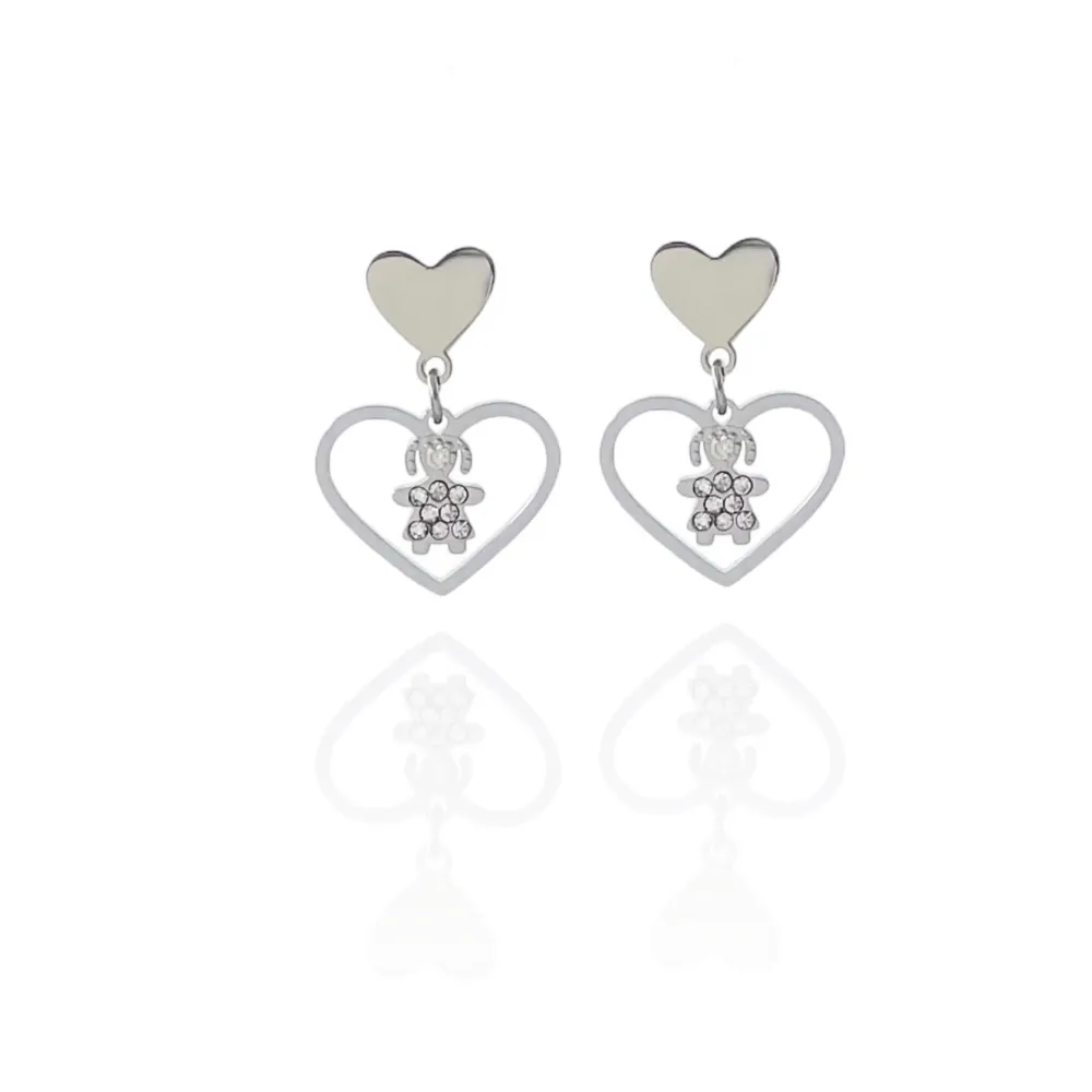 Cuore con Bimba-Orecchini Pendenti in Acciaio - OAP-103-AA1104E
