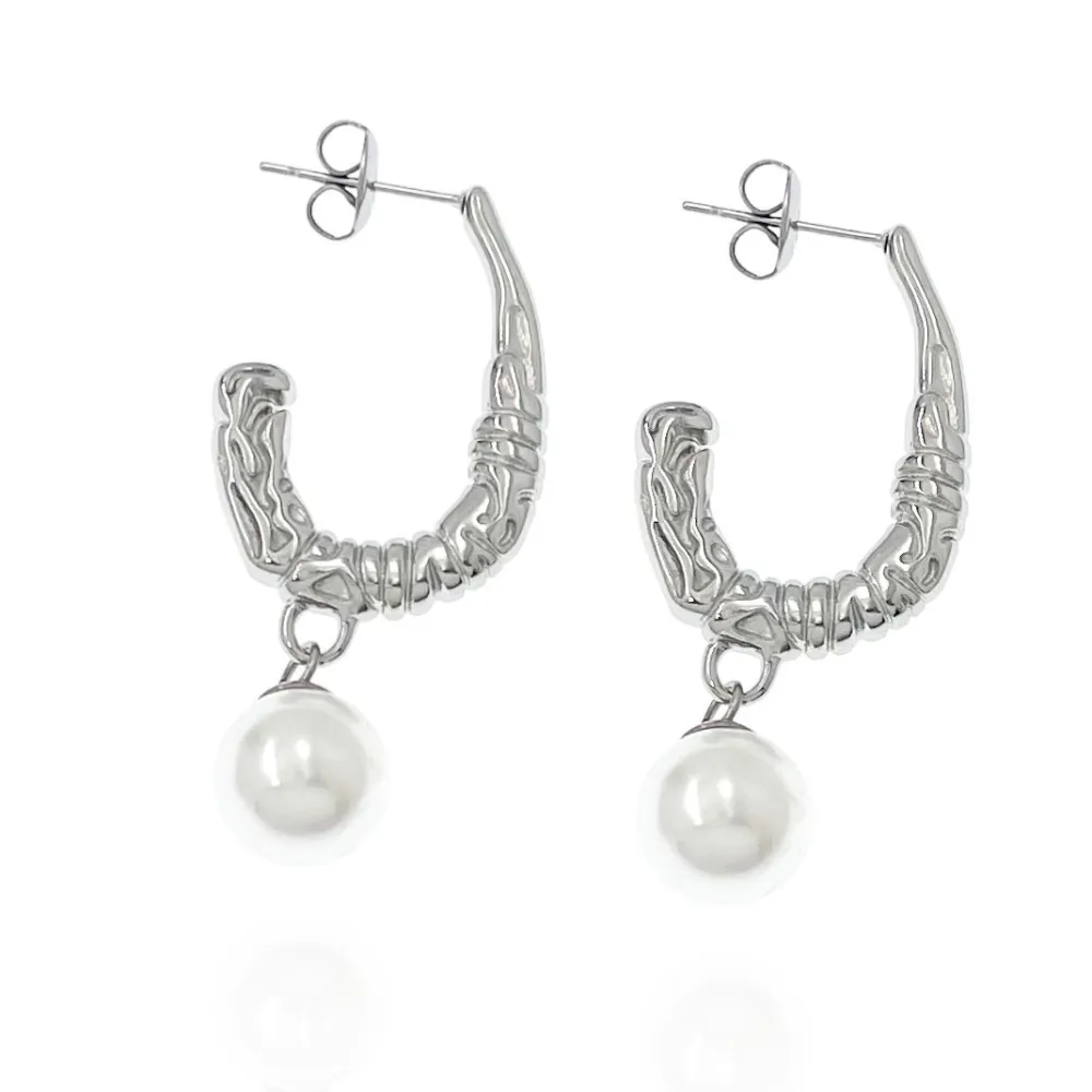 Cerchio Goccia con Perla-Orecchini in Acciaio - OAP-103-AA1279E