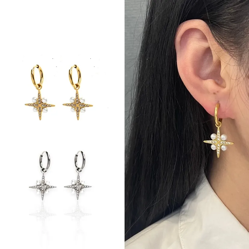 Croce Stella con Perla-Orecchini in Acciaio - OAP-103-AA191E