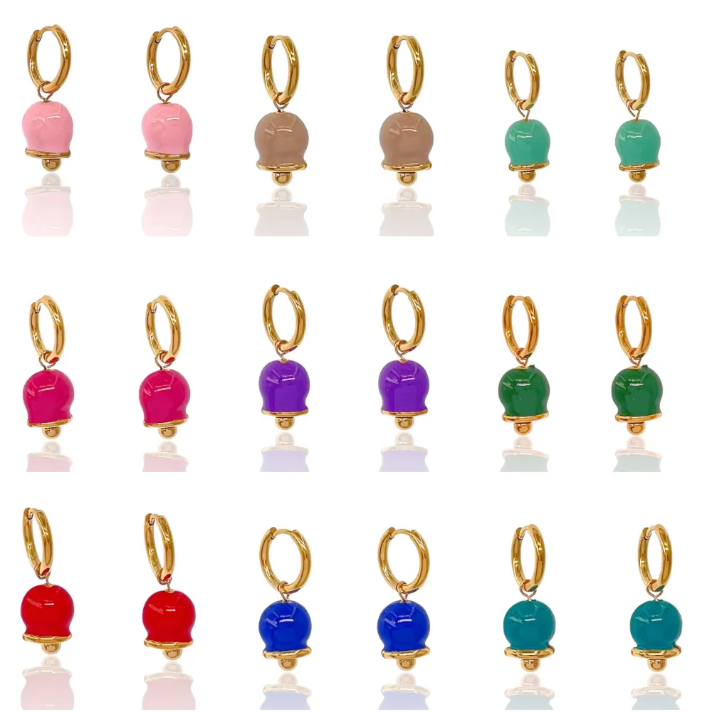 Cerchio con Campanello Smaltato-12Paia Orecchini in Acciaio - OAP-103-AA3074E