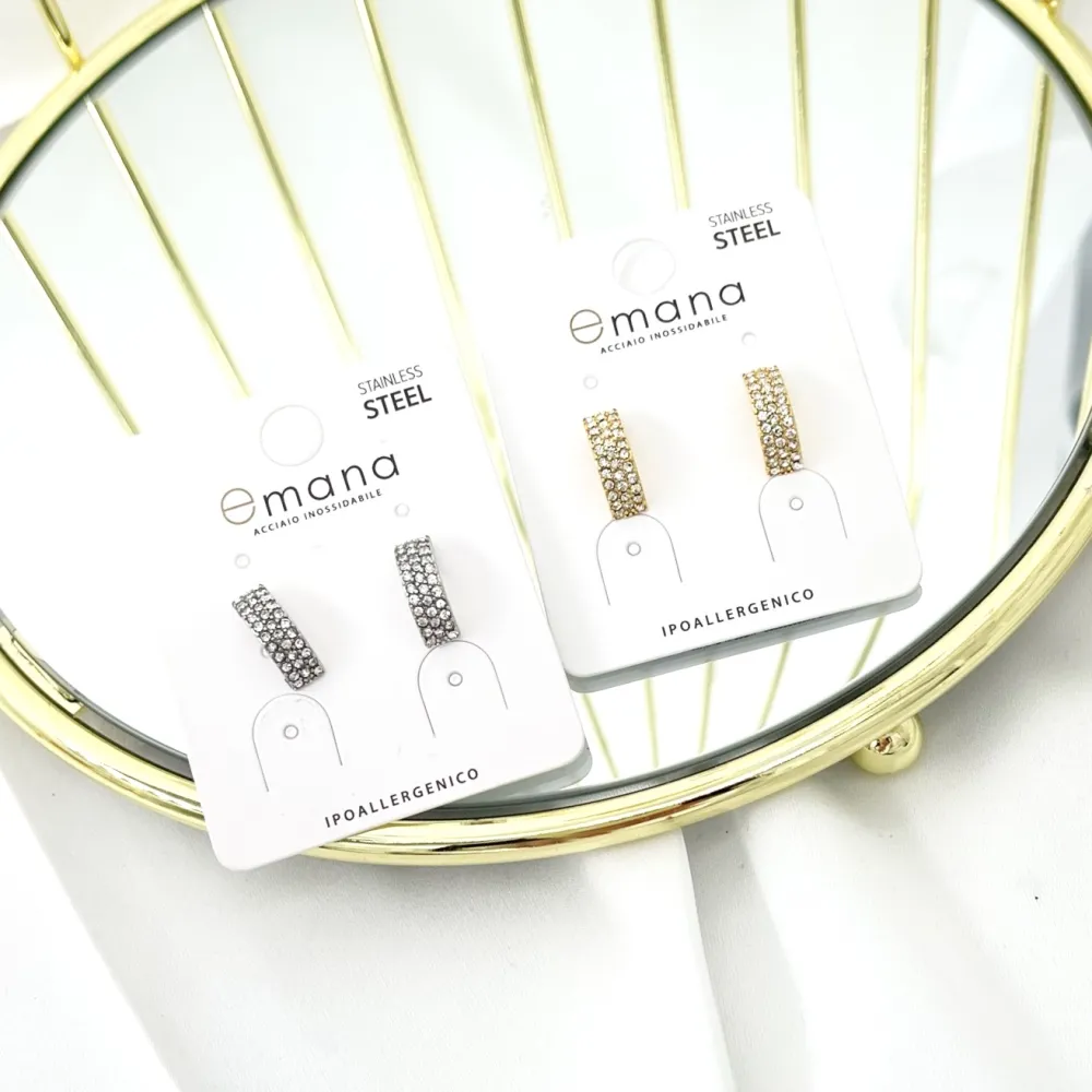 Mezzaluna con Stras-Orecchini in Acciaio - OAP-103-AA3628E