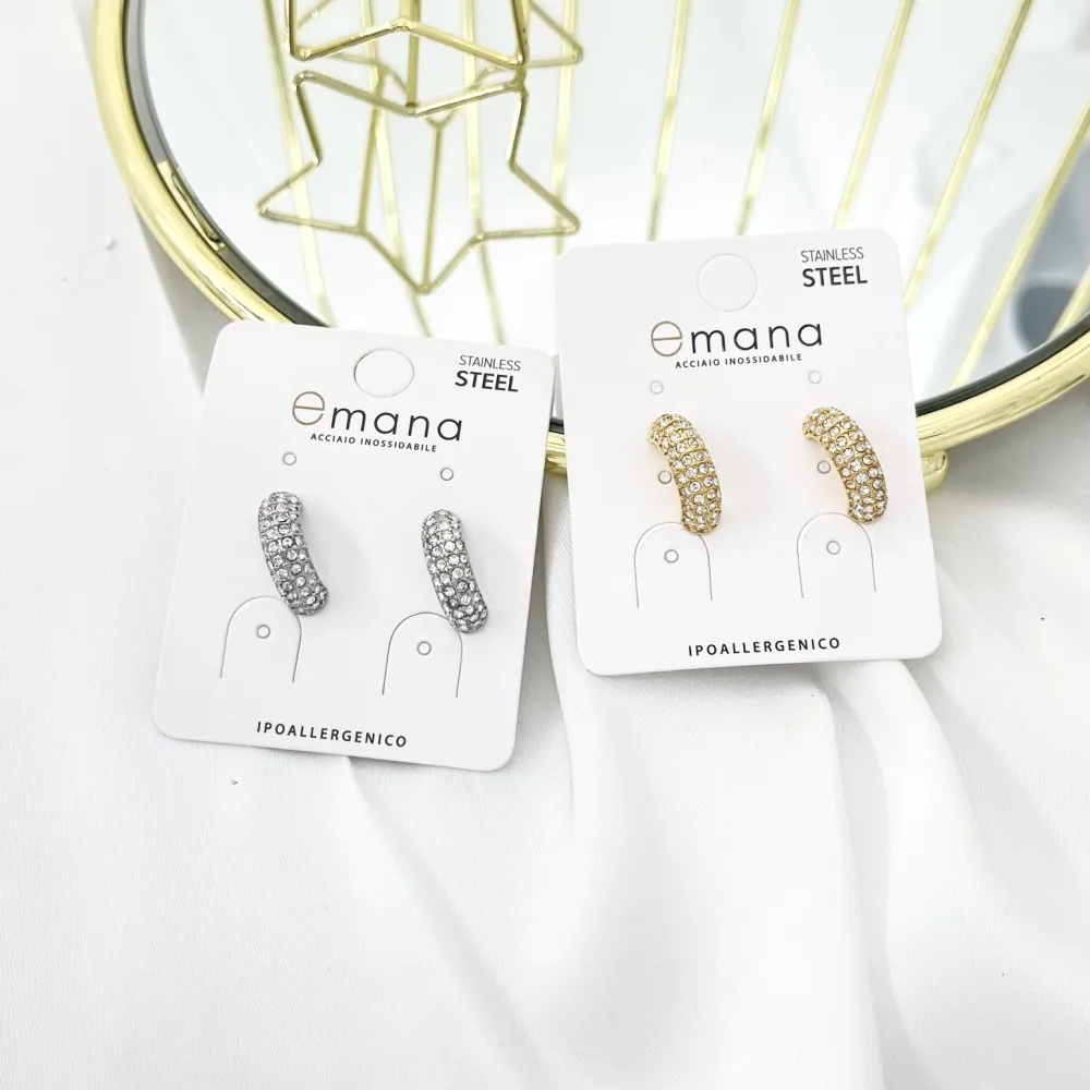 Mezzaluna con Stras-Orecchini in Acciaio - OAP-103-AA3629E