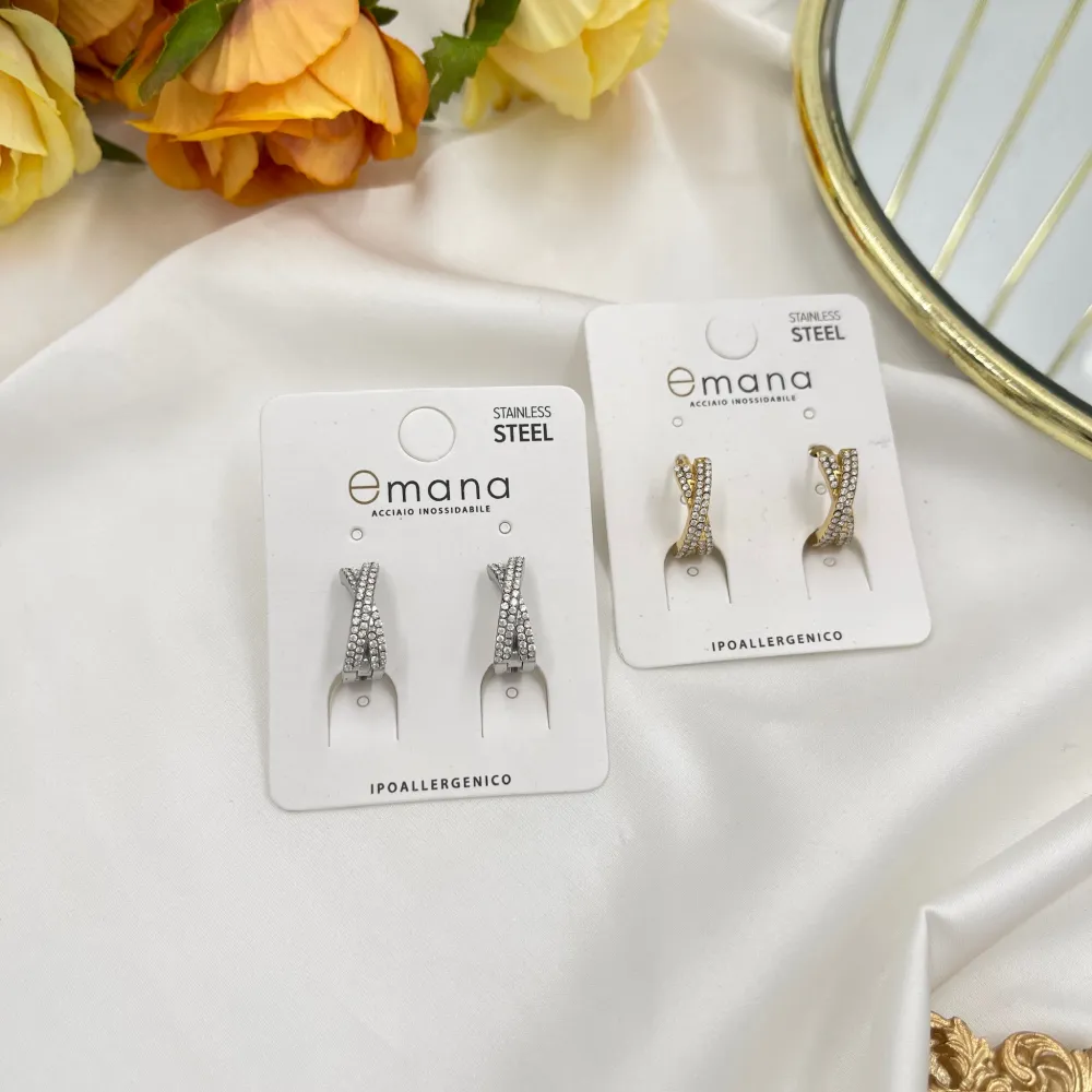 Cerchio X 12mm con Zirconia-Orecchini in Acciaio - OAP-103-AA5776E