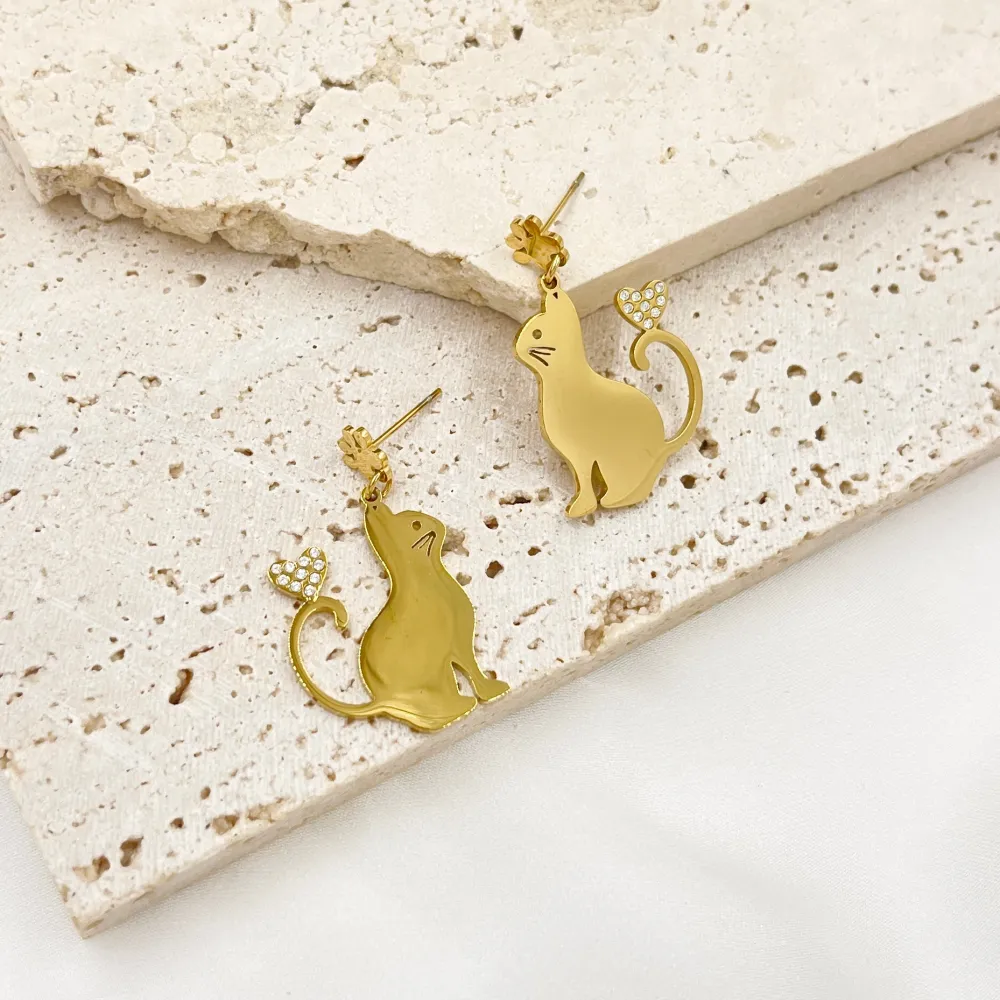 Gatto con Cuore -Orecchini in Acciaio - OAP-103-AS4560E