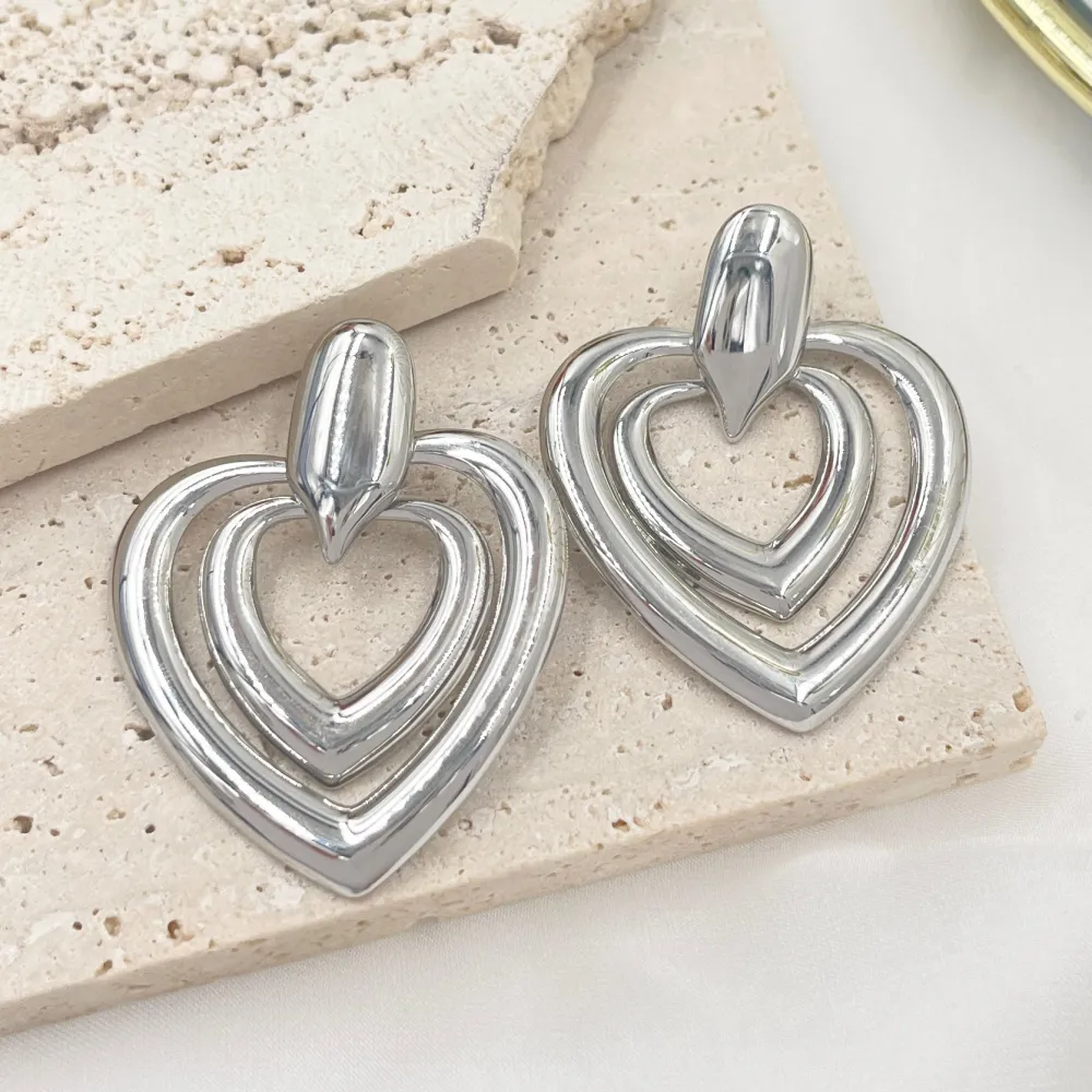 Doppio Cuore -Orecchini in Acciaio - OAP-413-002