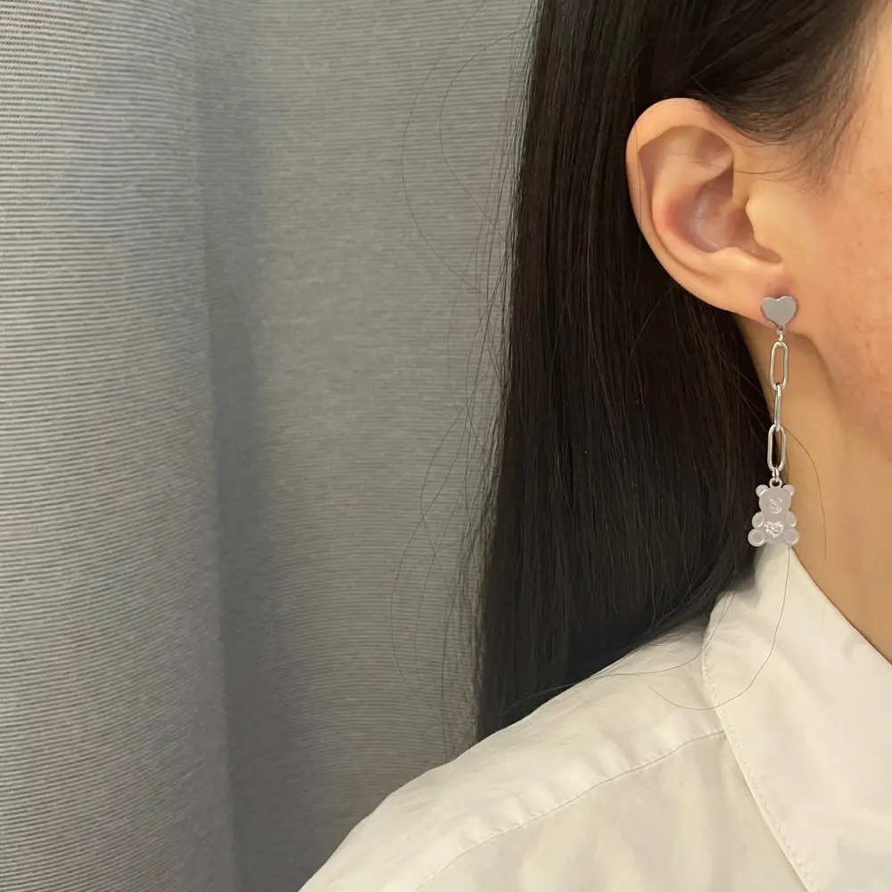 OAP7260-Orsetto e Cuore- Orecchini in Acciaio - OAP-413-1056