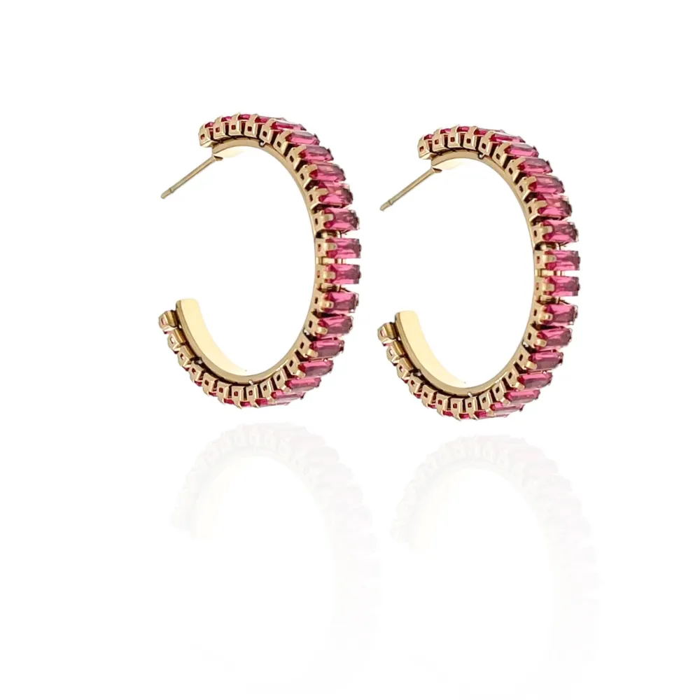 Cerchio con Pietra Colorata -Orecchini in Acciaio - OAP-413-1247