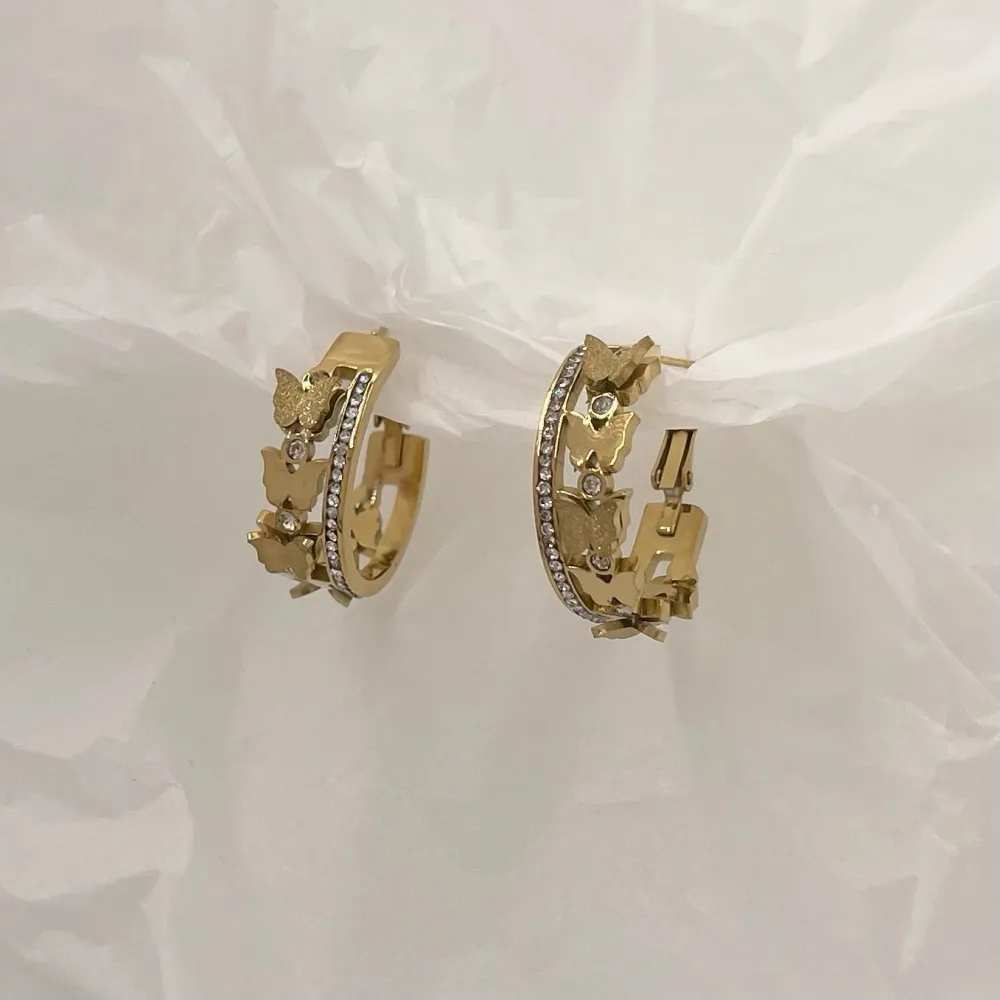 Cerchio con Farfalla-Orecchini in Acciaio - OAP-413-1390