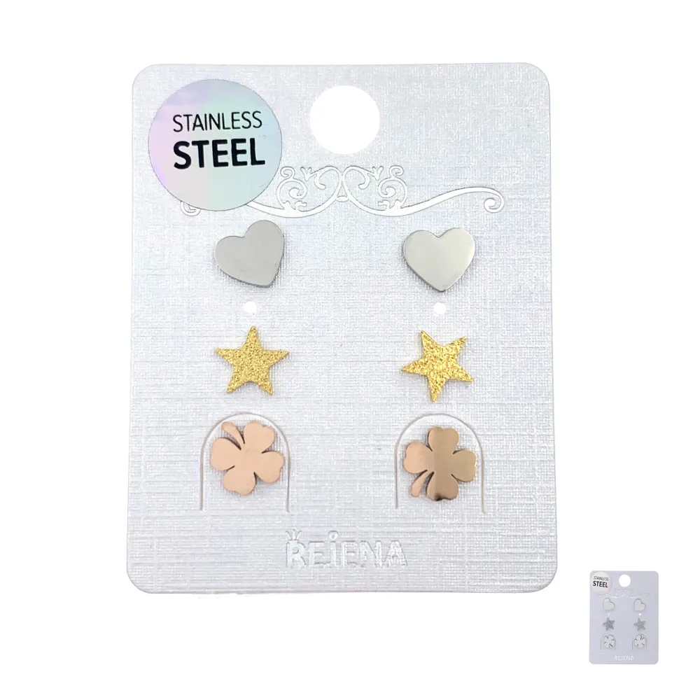 OAP7327-Cuore Stella Quadrifoglio-Orecchini Tris in Acciaio - OAP-413-2011