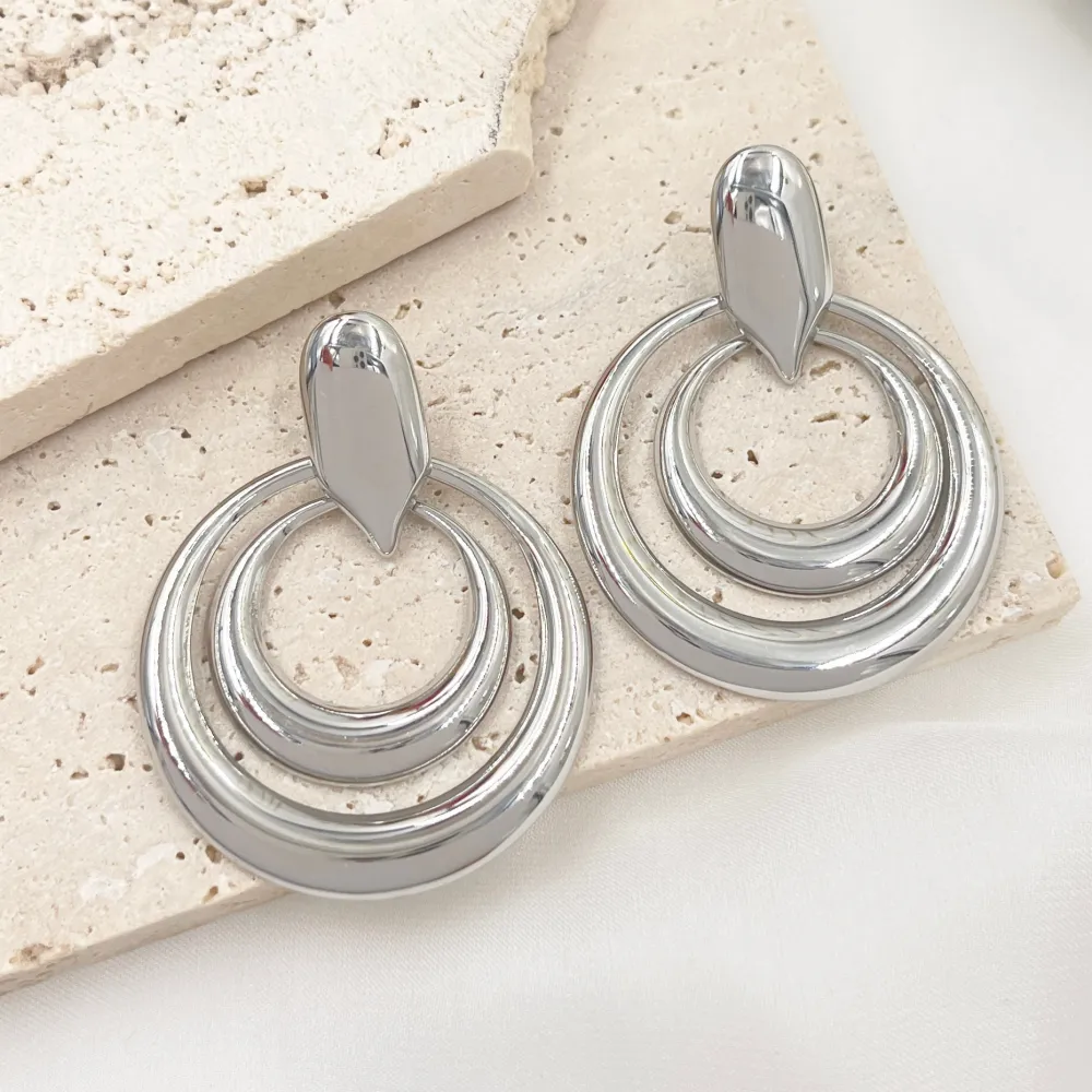 Doppio Cerchio -Orecchini in Acciaio - OAP-413-2102