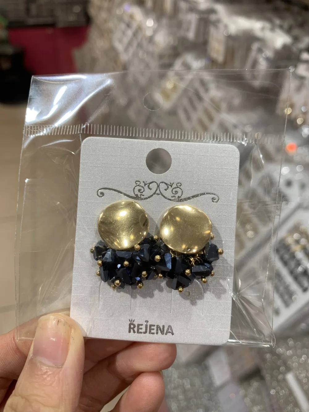 Bottone con Cristalli-Orecchini in Acciaio - OAP-428-11