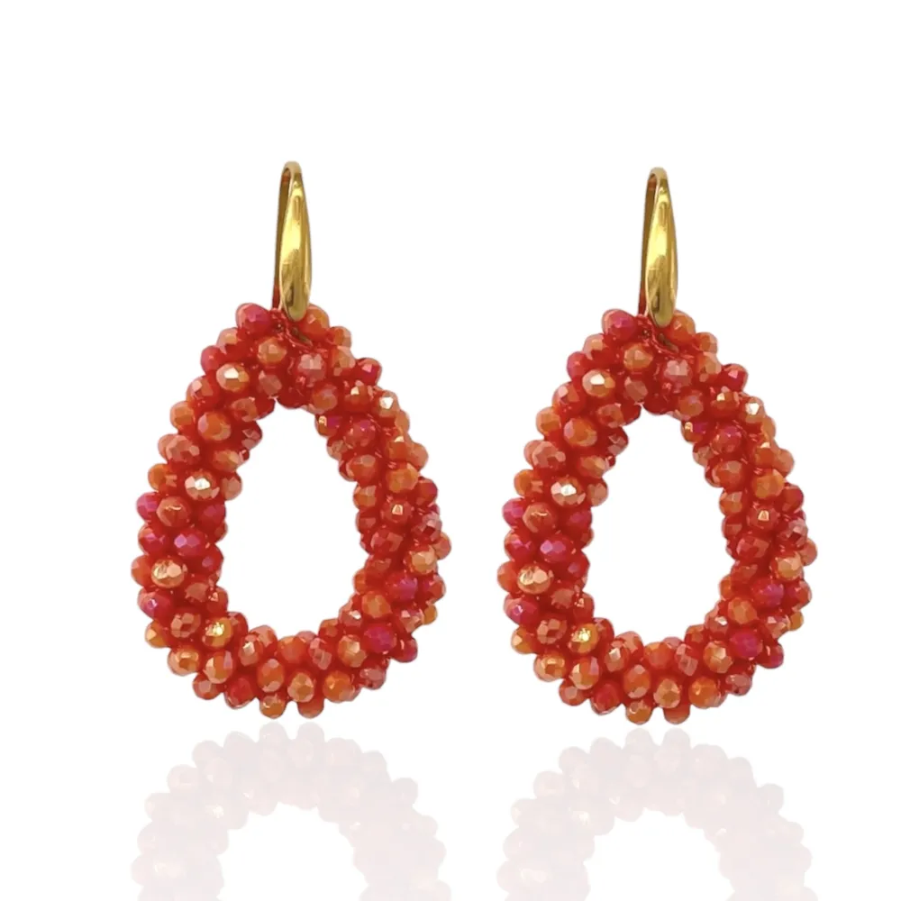 Goccia con Cristalli Colorati-Orecchini in Acciaio - OAP-428-13