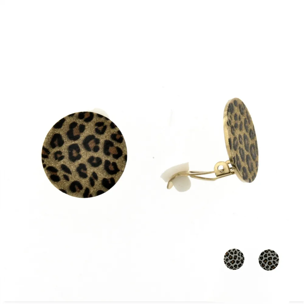 OAP6731-Tondo Maculato-Orecchini a Clip in Acciaio - OAP6731-Tondo Maculato-Orecchini a Clip in Acciaio