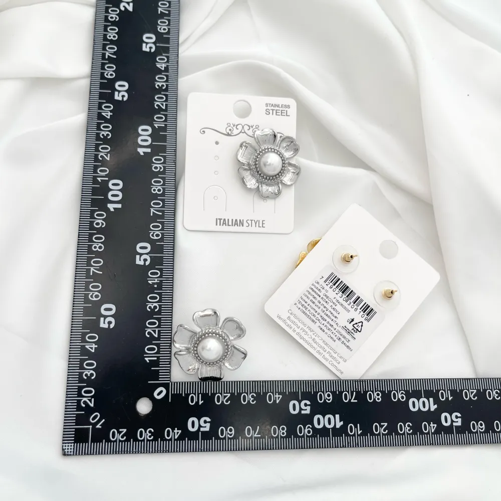 Fiore con Perla-Orecchini in Acciaio - OAP-729-10